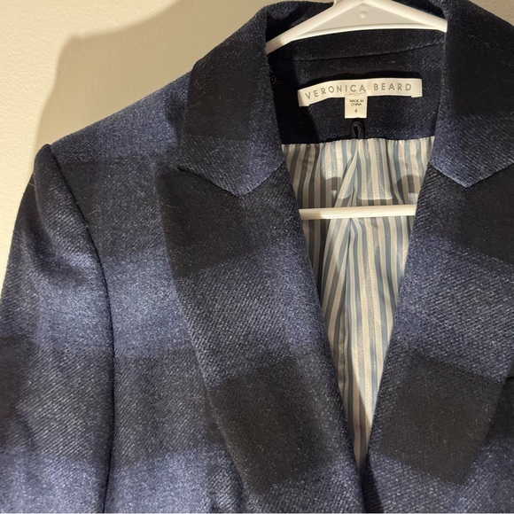 Veronica Beard Blue Navy Plaid Hudson Dickey jacket Blazer elbow pads size 4 - Picture 3 of 6